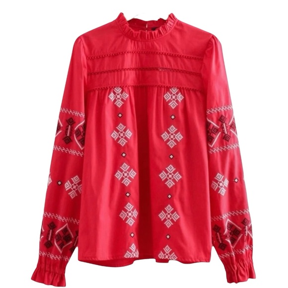 ZARA WOMAN Embroidered Top in Red Size XS — GORGEOUS!!! - Picture 2 of 14